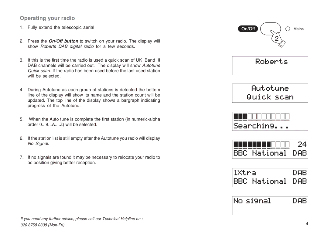 Roberts Radio RD-18 manual Operating your radio, Show Roberts DAB digital radio for a few seconds 