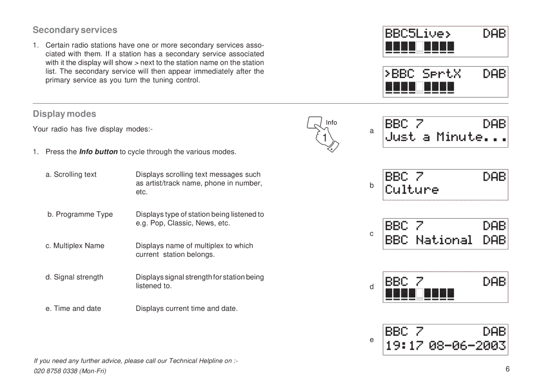 Roberts Radio RD-18 manual Secondary services, Display modes 