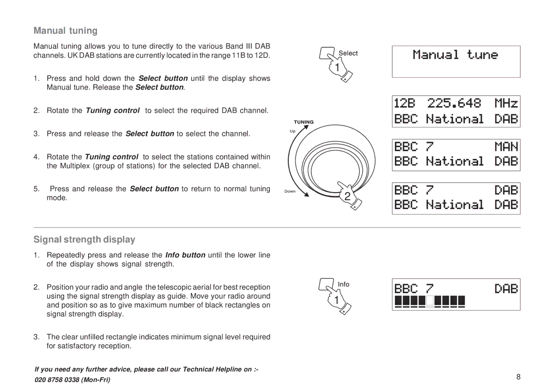 Roberts Radio RD-18 manual Manual tuning, Signal strength display 