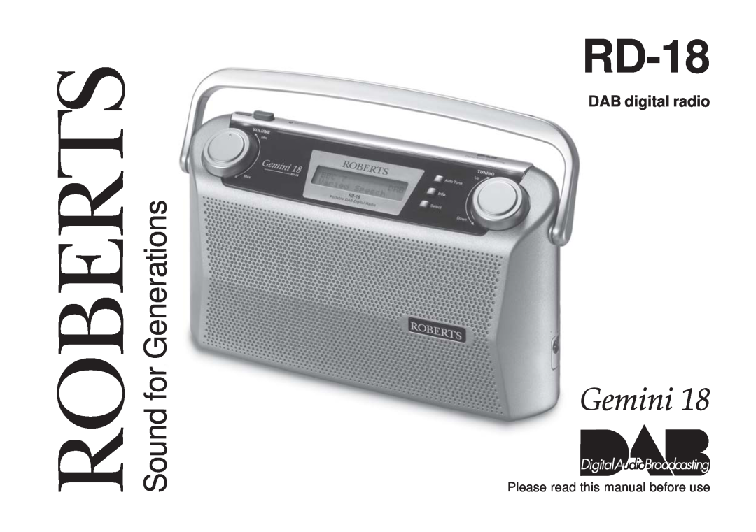 Roberts Radio RD-18 manual Sound for Generations, DAB digital radio, Please read this manual before use, Roberts 