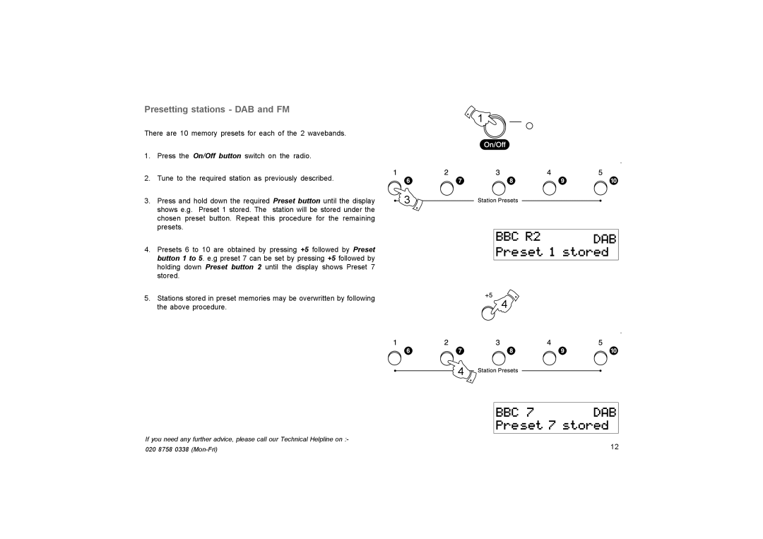 Roberts Radio RD-20 manual Presetting stations DAB and FM 