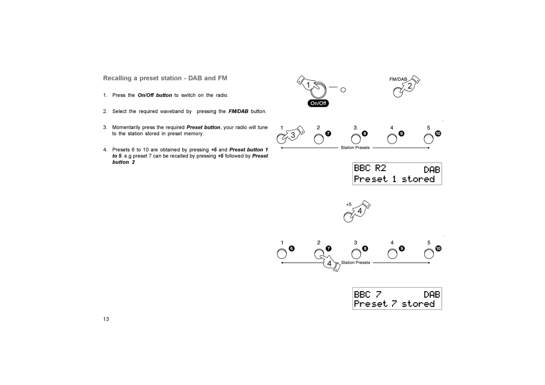 Roberts Radio RD-20 manual Recalling a preset station DAB and FM 