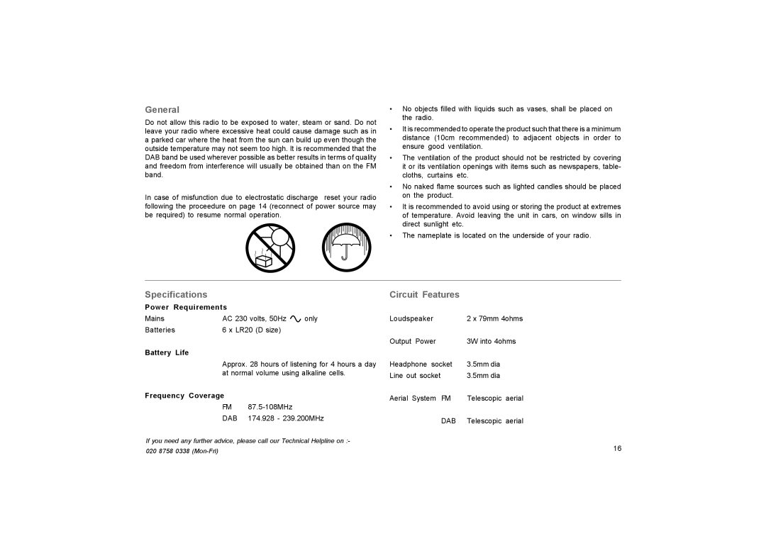 Roberts Radio RD-20 manual General, Specifications, Circuit Features 