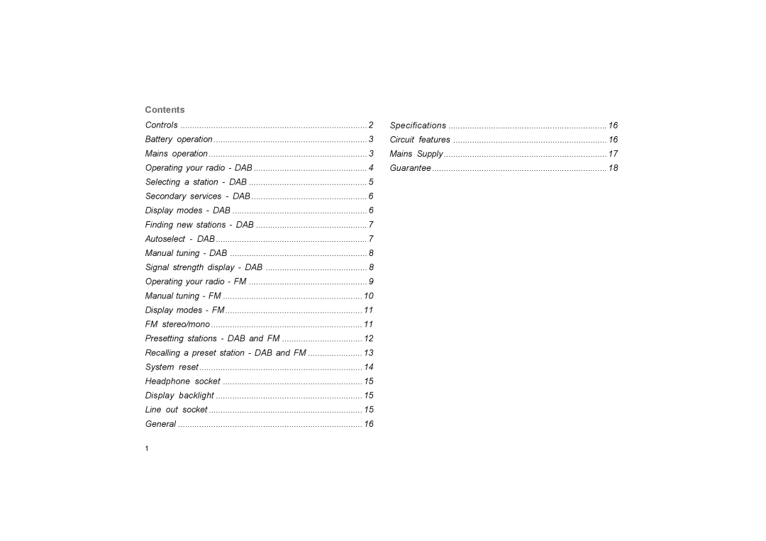 Roberts Radio RD-20 manual Contents 