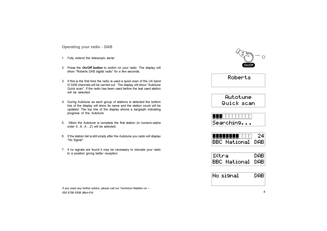 Roberts Radio RD-20 manual Operating your radio DAB 