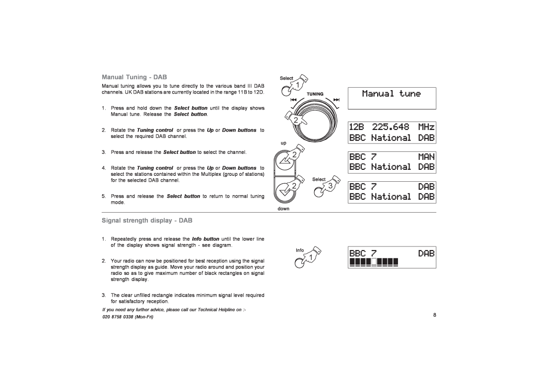 Roberts Radio RD-20 manual Manual Tuning - DAB, Signal strength display - DAB 