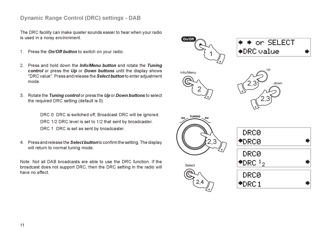 Roberts Radio RD-21 manual Dynamic Range Control DRC settings DAB 