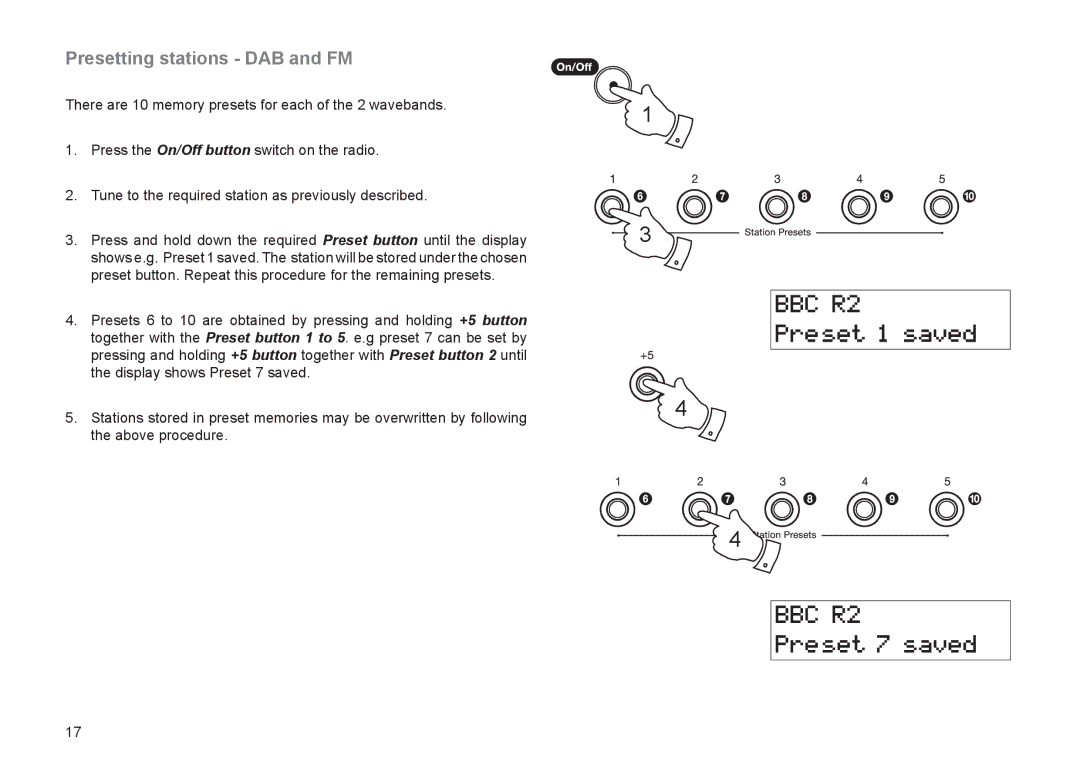 Roberts Radio RD-21 manual Presetting stations DAB and FM 