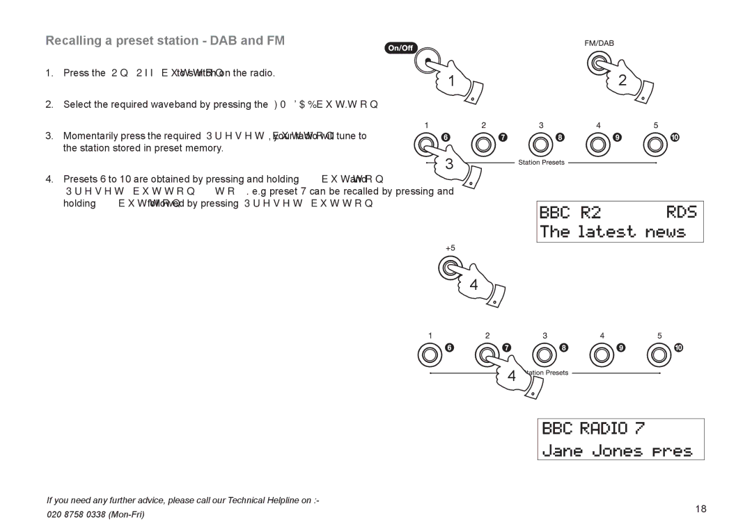 Roberts Radio RD-21 manual Recalling a preset station DAB and FM 