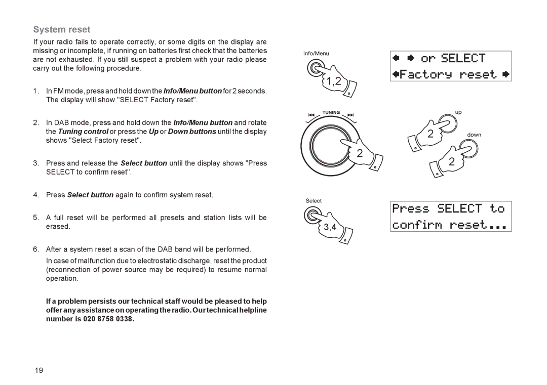 Roberts Radio RD-21 manual Shows Select Factory reset 