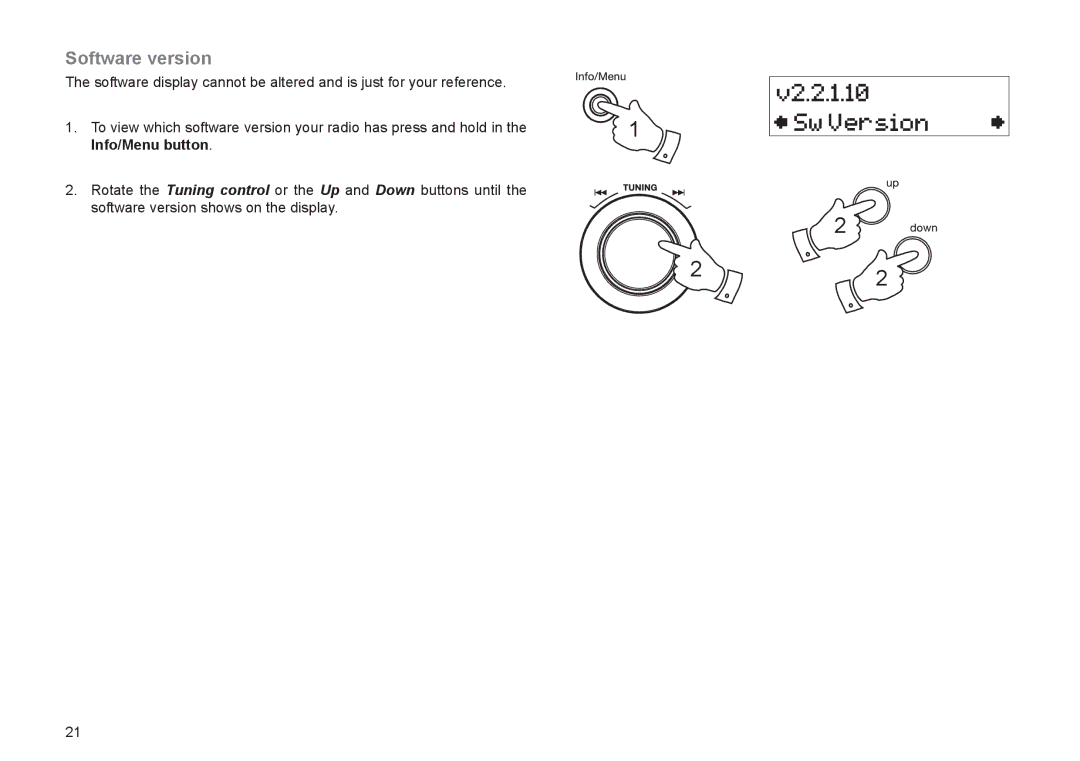 Roberts Radio RD-21 manual Software version, Info/Menu button 