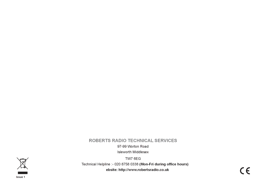 Roberts Radio RD-21 manual Roberts Radio Technical Services 