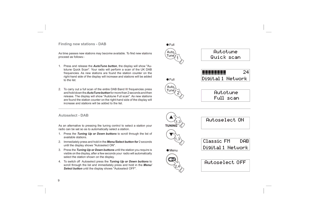 Roberts Radio RD-22 manual Finding new stations DAB, Autoselect DAB 