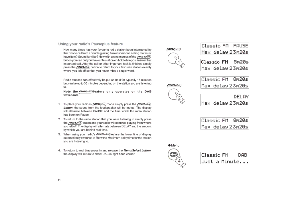 Roberts Radio RD-22 manual Using your radios Pauseplus feature 