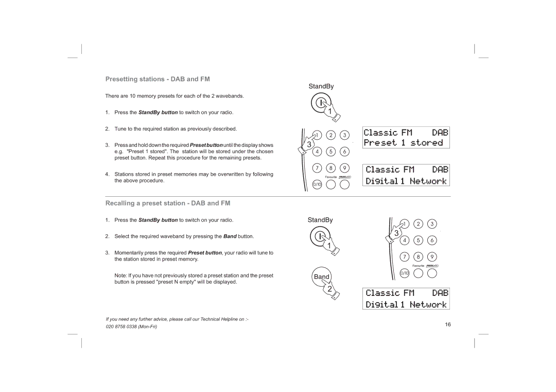 Roberts Radio RD-22 manual Presetting stations DAB and FM, Recalling a preset station DAB and FM 