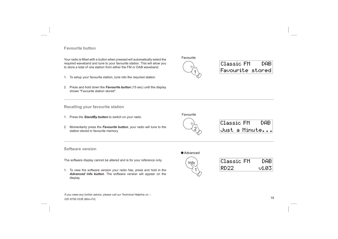 Roberts Radio RD-22 manual Favourite button, Recalling your favourite station, Software version 