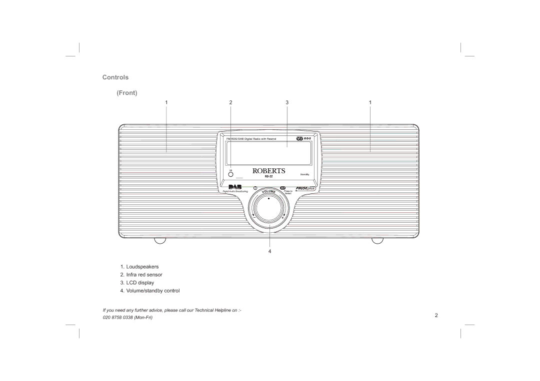 Roberts Radio RD-22 manual Controls Front 