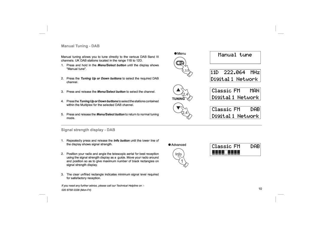 Roberts Radio RD-22 manual Manual Tuning - DAB, Signal strength display - DAB 