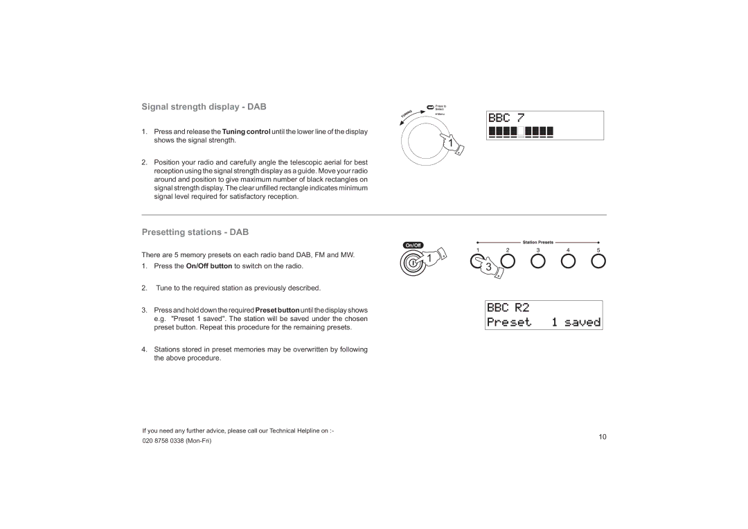 Roberts Radio RD-25 manual Signal strength display DAB, Presetting stations DAB 