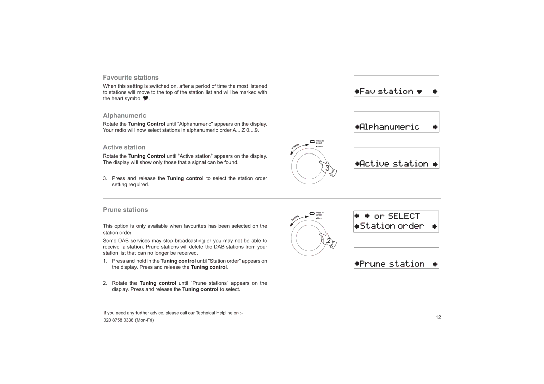 Roberts Radio RD-25 manual Favourite stations, Alphanumeric, Active station, Prune stations 