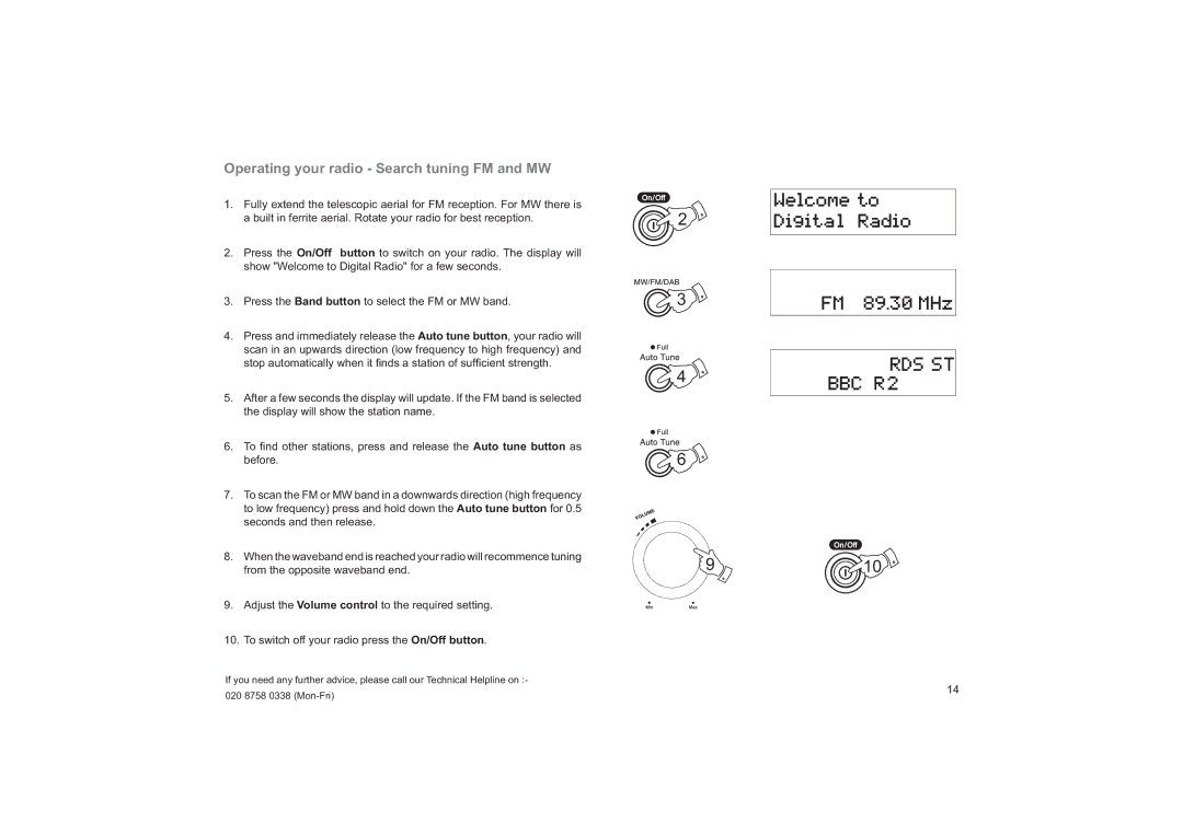 Roberts Radio RD-25 manual Operating your radio Search tuning FM and MW 