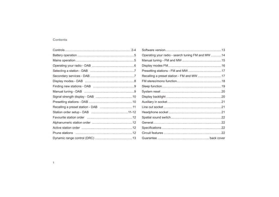 Roberts Radio RD-25 manual Contents 