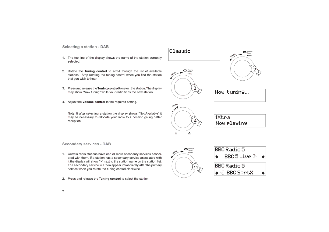 Roberts Radio RD-25 manual Selecting a station DAB, Secondary services DAB 