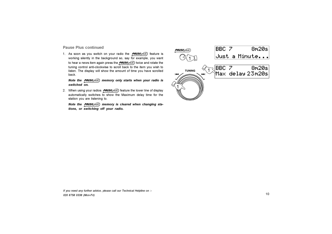 Roberts Radio RD-27 manual Pause Plus, Tions, or Switching off your radio 