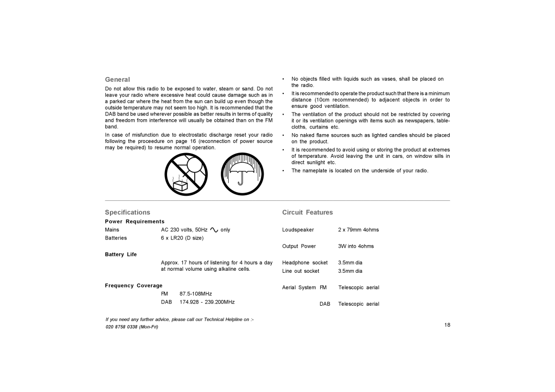 Roberts Radio RD-27 manual General, Specifications, Circuit Features 