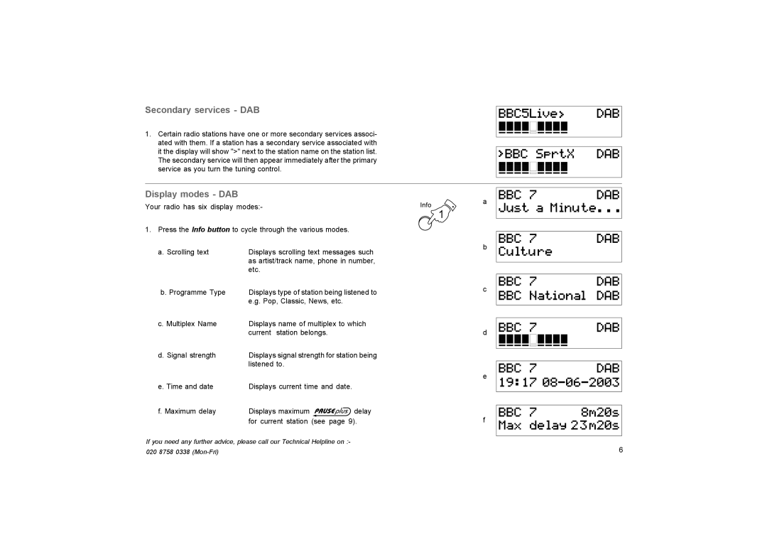 Roberts Radio RD-27 manual Secondary services DAB, Display modes DAB 