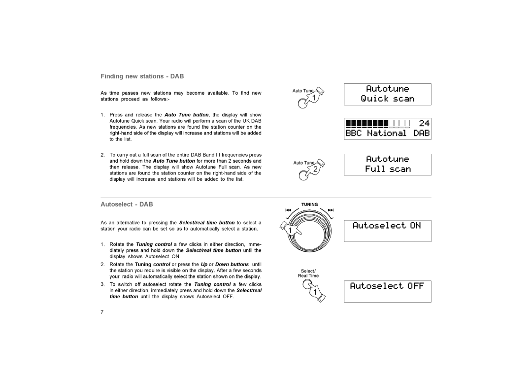 Roberts Radio RD-27 manual Finding new stations DAB, Autoselect DAB 