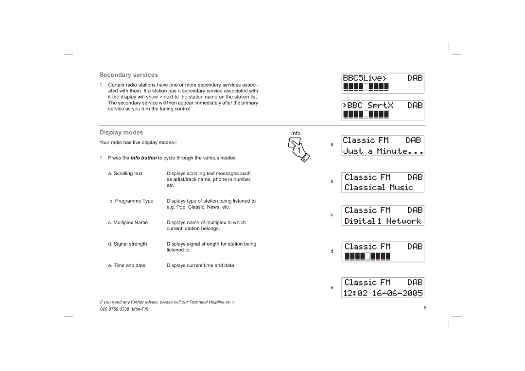 Roberts Radio RD-28 manual Secondary services, Display modes 