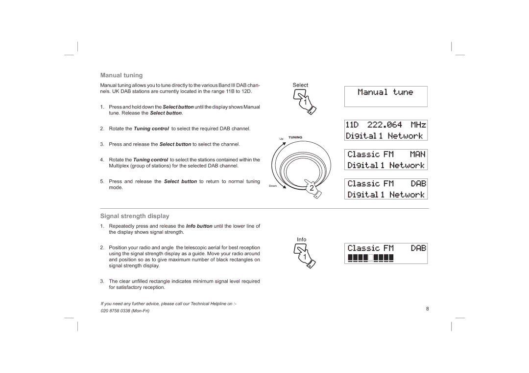 Roberts Radio RD-28 manual Manual tuning, Signal strength display 