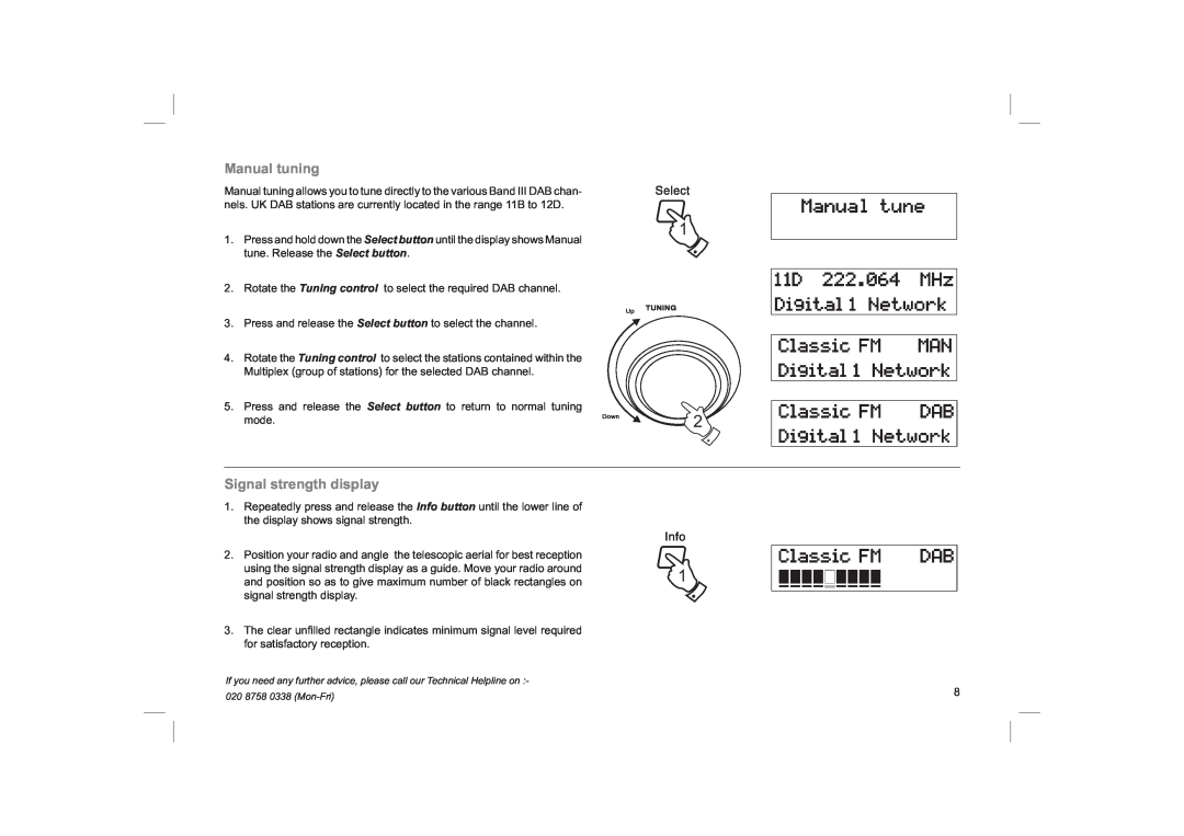 Roberts Radio RD-28 manual Manual tuning, Signal strength display 