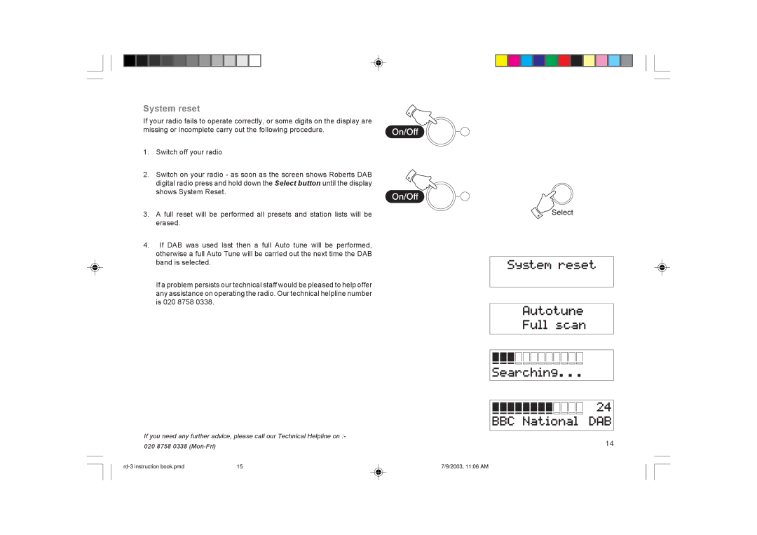 Roberts Radio RD-3 manual System reset 