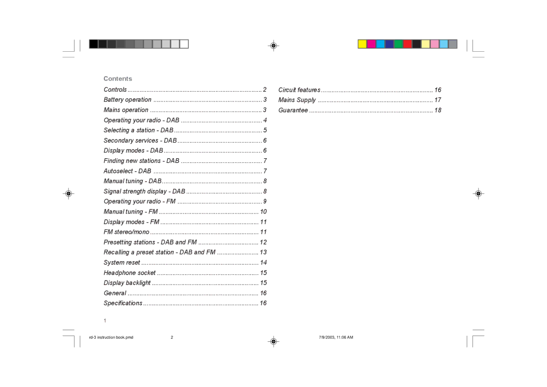 Roberts Radio RD-3 manual Contents 