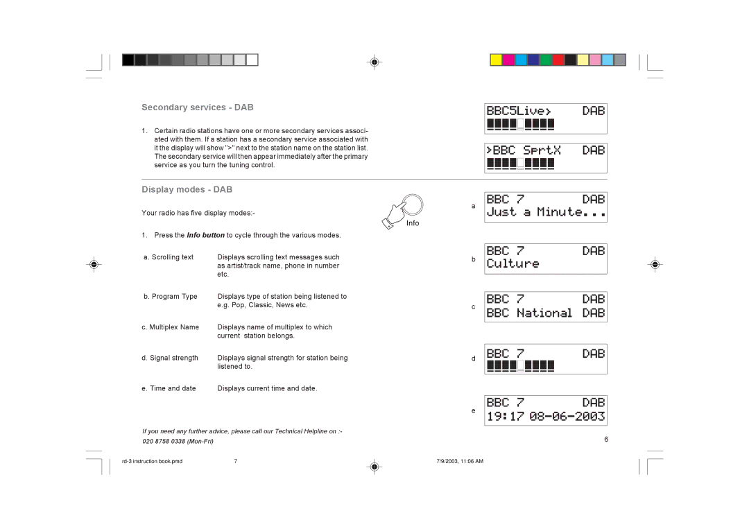 Roberts Radio RD-3 manual Secondary services DAB, Display modes DAB 