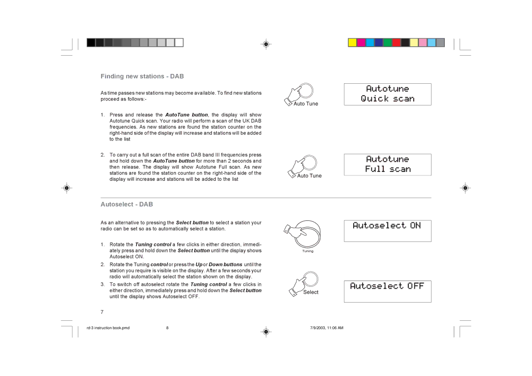 Roberts Radio RD-3 manual Finding new stations DAB, Autoselect DAB 