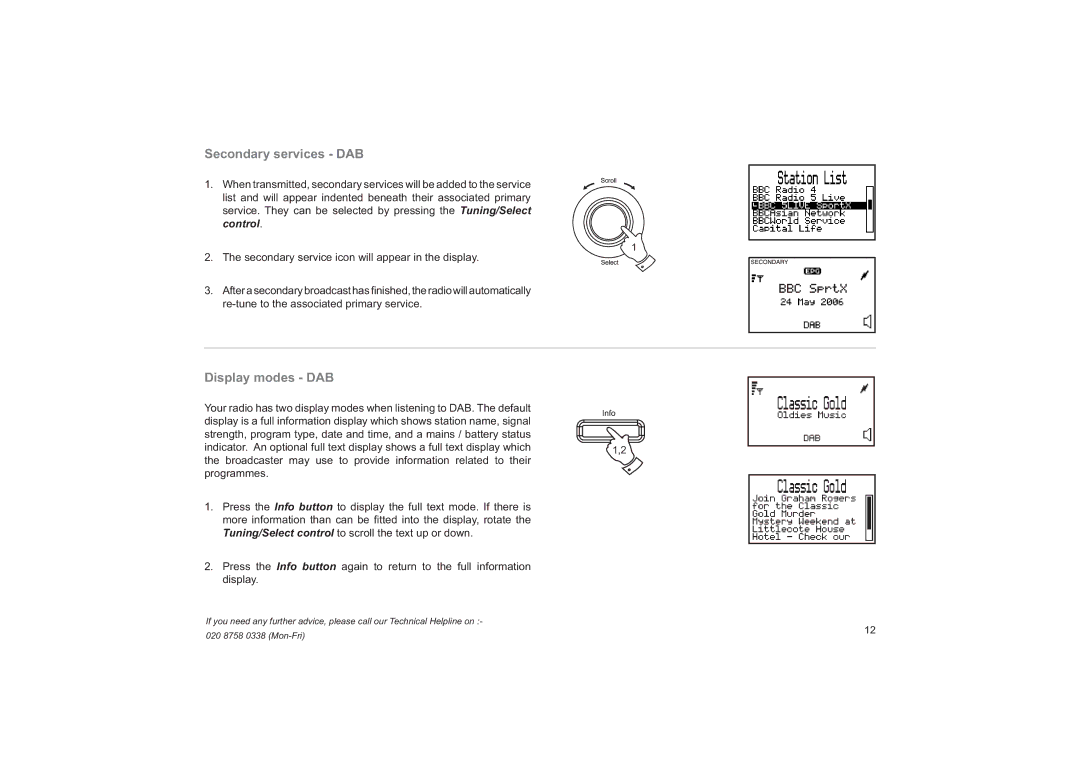 Roberts Radio RD-41 manual Secondary services DAB, Display modes DAB 