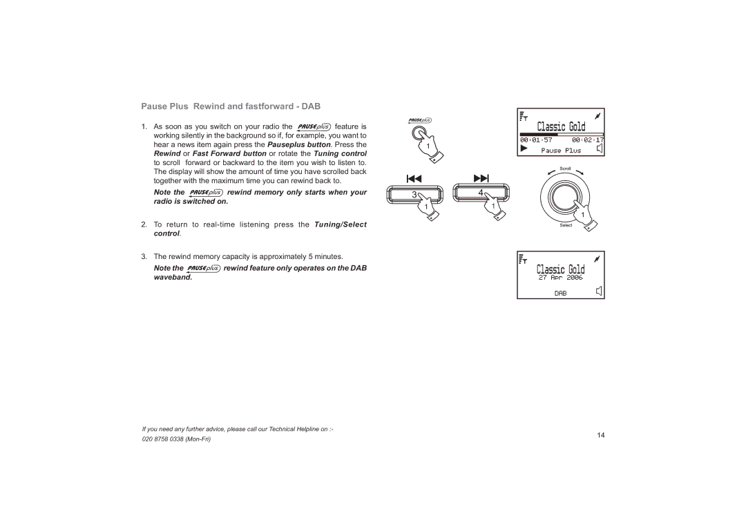 Roberts Radio RD-41 manual Pause Plus Rewind and fastforward DAB 