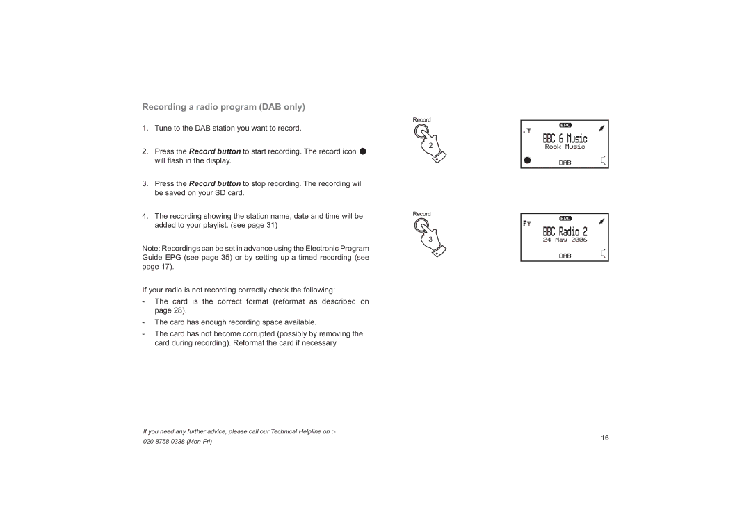 Roberts Radio RD-41 manual Recording a radio program DAB only 