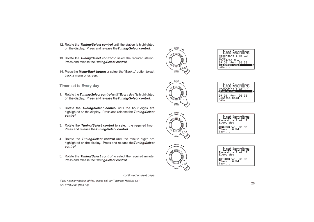 Roberts Radio RD-41 manual Timer set to Every day, Control 