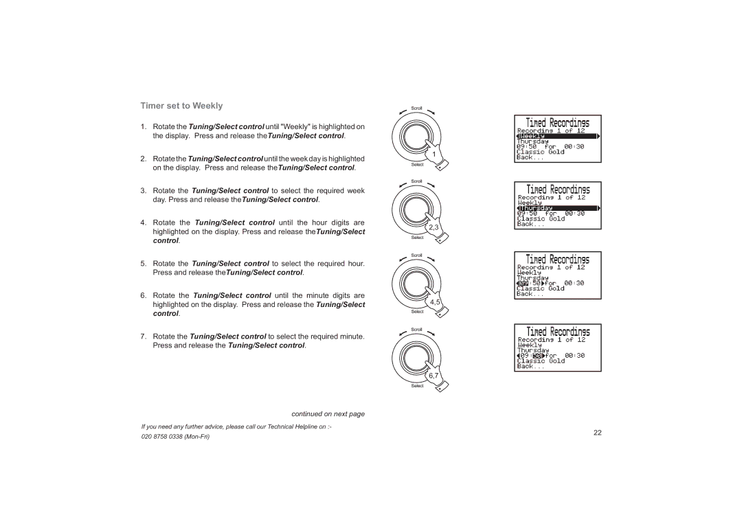 Roberts Radio RD-41 manual Timer set to Weekly 