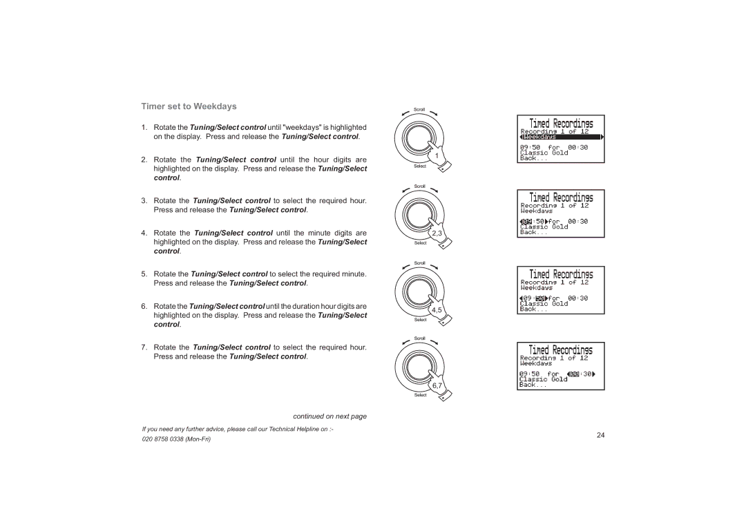 Roberts Radio RD-41 manual Timer set to Weekdays 