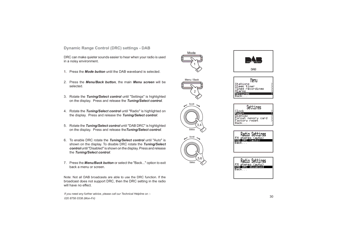 Roberts Radio RD-41 manual Dynamic Range Control DRC settings DAB 