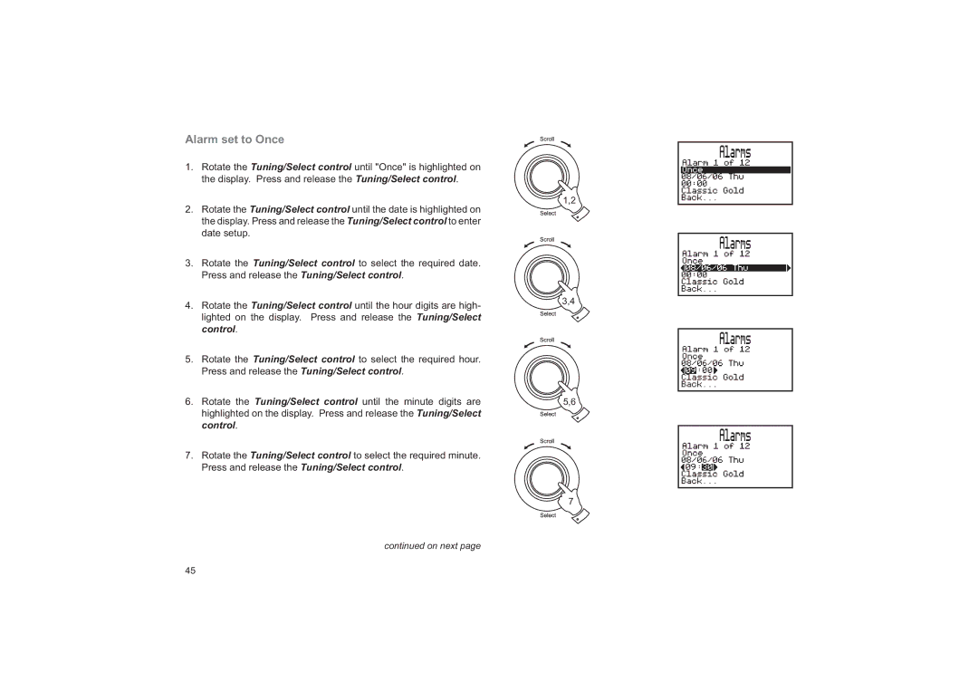 Roberts Radio RD-41 manual Alarm set to Once 