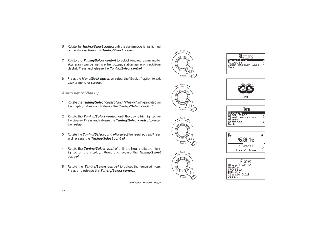 Roberts Radio RD-41 manual Alarm set to Weekly 