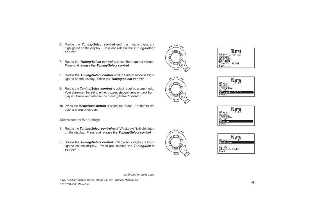 Roberts Radio RD-41 manual Alarm set to Weekdays 