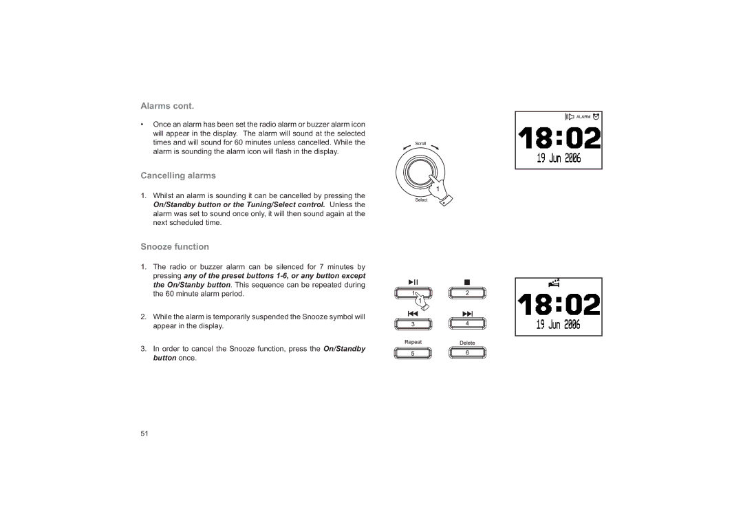 Roberts Radio RD-41 manual Cancelling alarms, Snooze function 