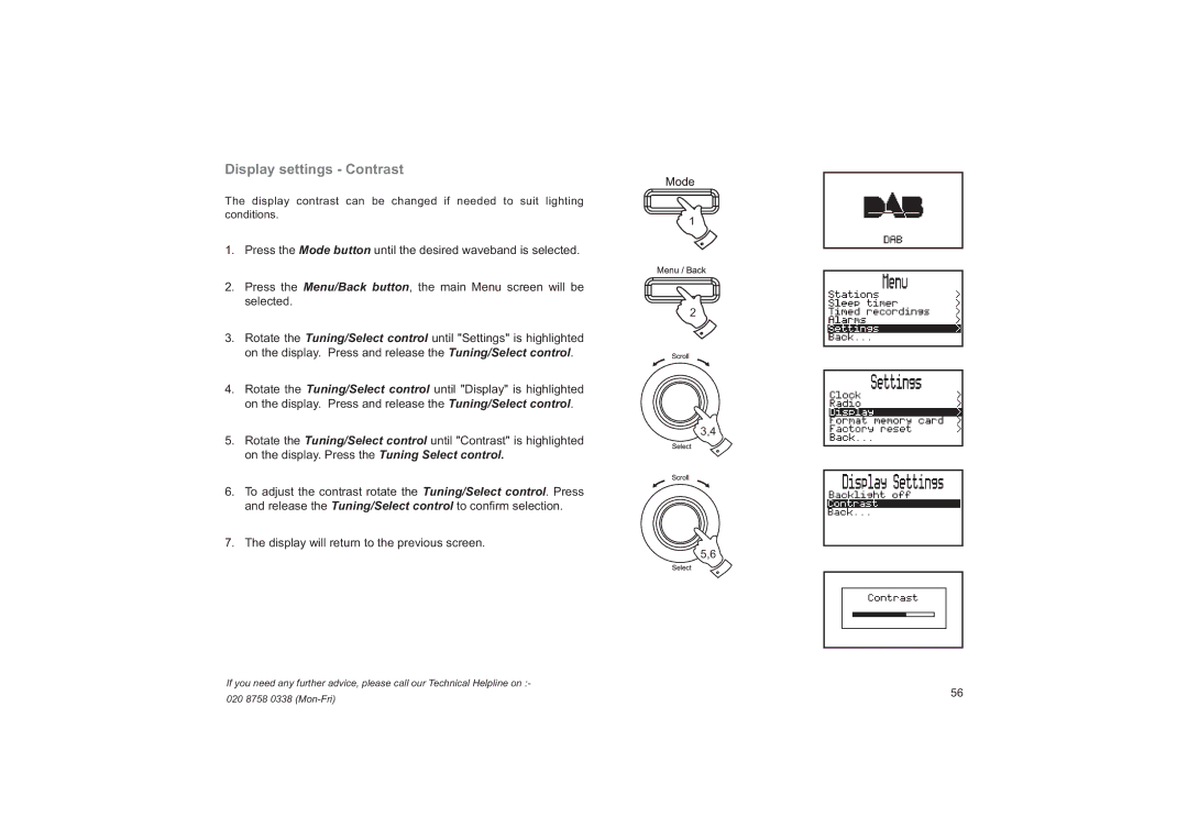 Roberts Radio RD-41 manual Display settings Contrast 